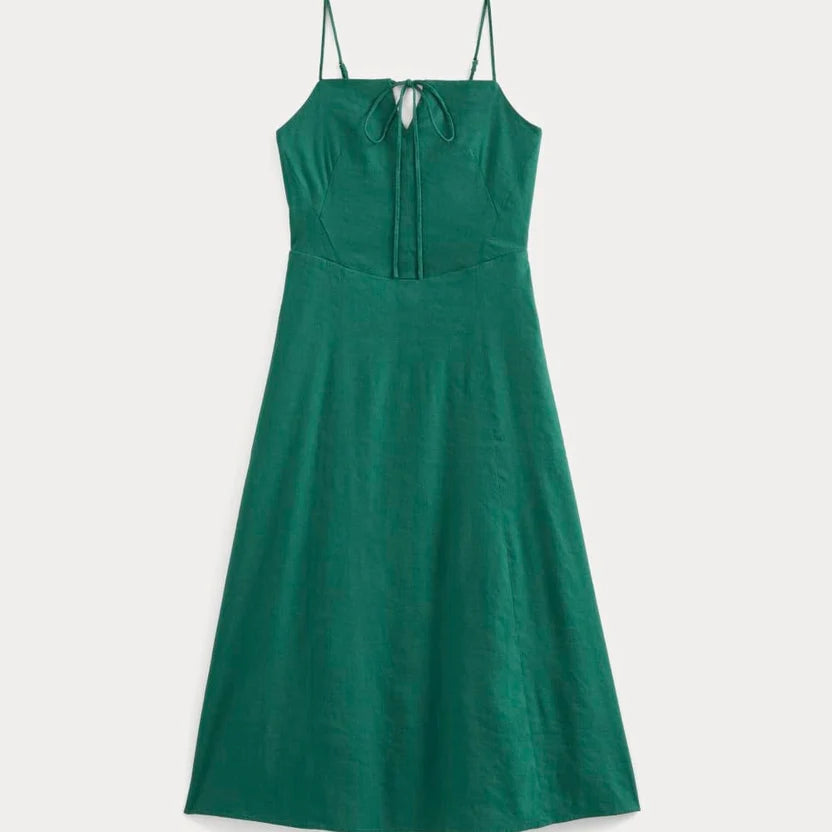 Smaragdgrünes Midi-Slip-Dress aus Leinen